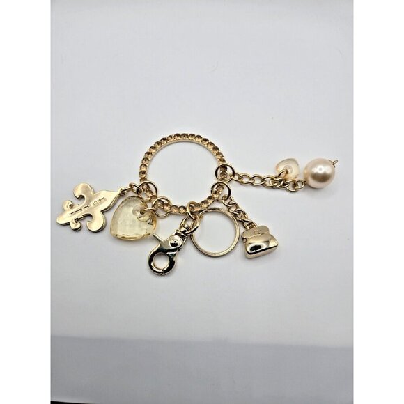 Kathy Van Zeeland Hearts Crystal Pave Fleur Gold Tone Mixed Charm Keychain - Picture 2 of 9